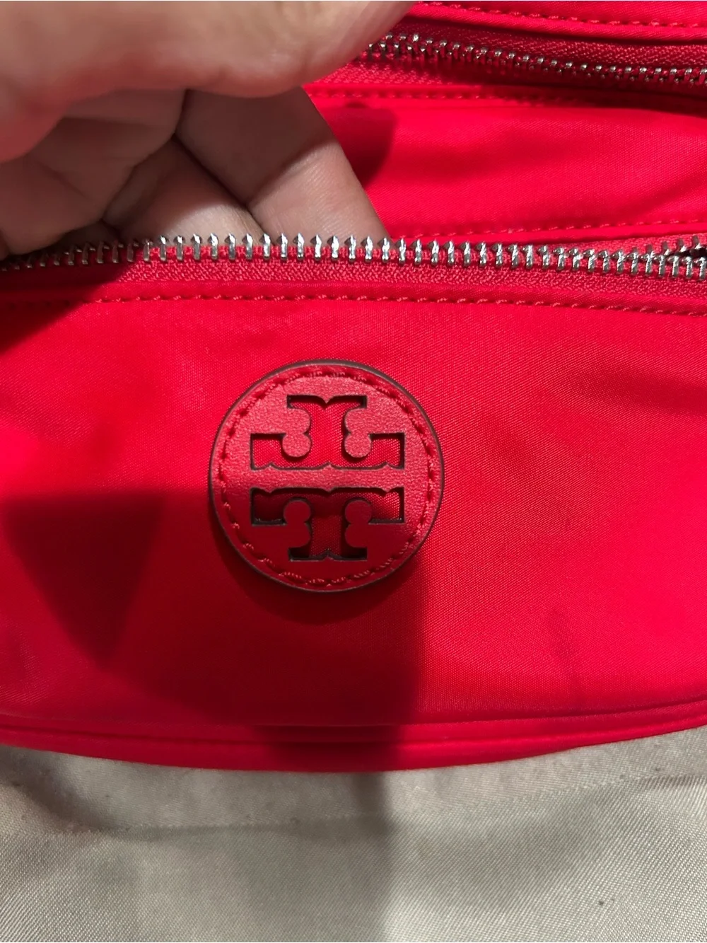 Tory Burch Vibrant Red Nylon Belt Bag with Logo